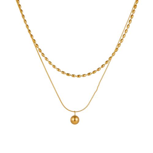 Collier de mode Multi couche, Acier inoxydable 304, Placage, Double couche & bijoux de mode & pour femme, doré Environ 41-50 cm, Vendu par PC