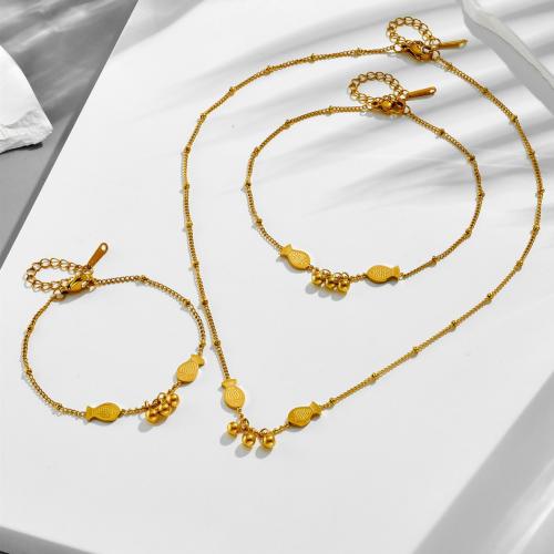 Parures de bijoux en acier inoxydable, Acier inoxydable 304, Placage de couleur d'or, bijoux de mode & styles différents pour le choix & pour femme, Necklace :45cm;Bracelet :16cm; Anklets :21cm., Vendu par PC