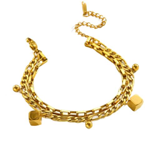 Bracelet en acier inoxydable, Acier inoxydable 304, Placage, Double couche & bijoux de mode & pour femme, doré Environ 16 cm, Vendu par PC[