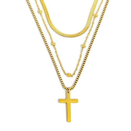 Collier de mode Multi couche, Acier inoxydable 304, Placage, trois couches & bijoux de mode & pour femme, doré Environ 21-50 cm, Vendu par PC