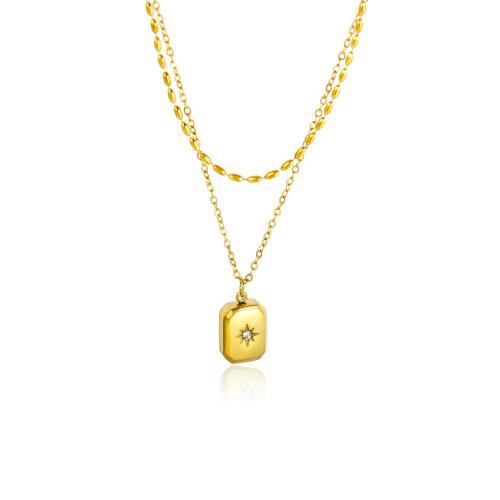 Collier de mode Multi couche, Acier inoxydable 304, Placage, Double couche & pour femme & avec strass, doré Environ 41-50 cm, Vendu par PC