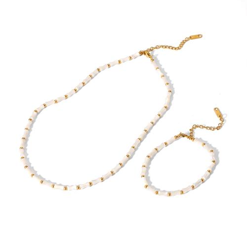 Shell Jewelry Sets, 304 Stainless Steel, with White Shell, gold color plated, fashion jewelry & for woman 