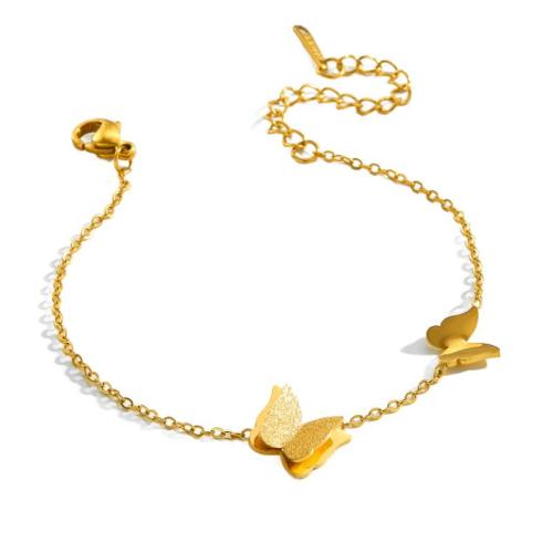 Bracelet en acier inoxydable, Acier inoxydable 304, Plaqué d'or 18K, bijoux de mode & pour femme & givré Environ 16 cm, Vendu par PC[
