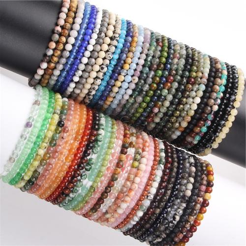 Edelstein Armbänder, Naturstein, mit elastischer Faden, rund, Modeschmuck & verschiedenen Materialien für die Wahl & unisex, keine, 4mm, Länge:ca. 16.8 cm, ca. 42PCs/Strang, verkauft von Strang