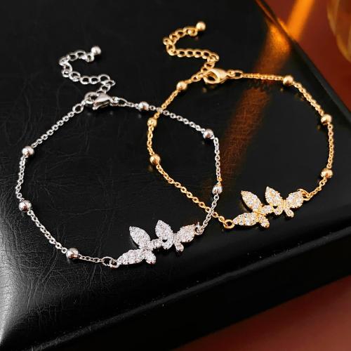 Messing Armband, Schmetterling, plattiert, Micro pave Zirkonia & für Frau, keine, Länge:ca. 7.9 ZollInch, verkauft von PC