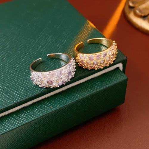 metal Anillo de dedo Cuff, chapado, micro arcilla de zirconia cúbica & para mujer, más colores para la opción, Vendido por UD