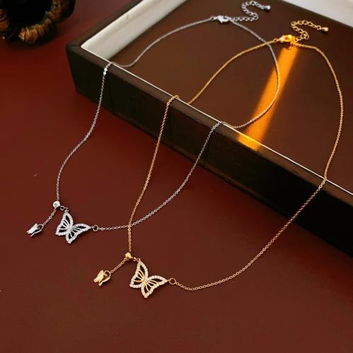 laiton collier, avec 2.76inch chaînes de rallonge, papillon, Placage, pavé de micro zircon & pour femme, plus de couleurs à choisir Environ 15.9 pouce, Vendu par PC