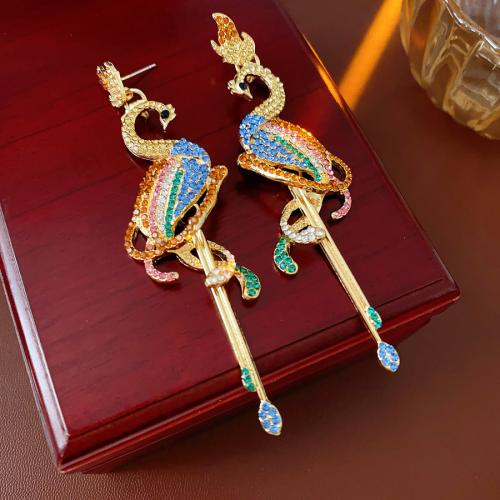 Zinc Alloy Drop Earring, Animal, gold color plated, for woman & with rhinestone 