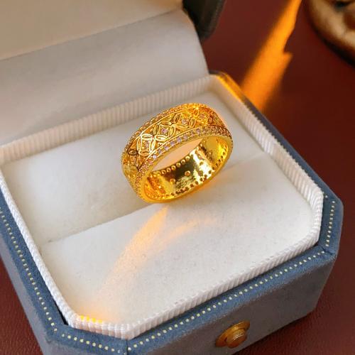 metal anillo, Moneda de Antiguo Chino, chapado en color dorado, micro arcilla de zirconia cúbica & para mujer, tamaño:10, Vendido por UD