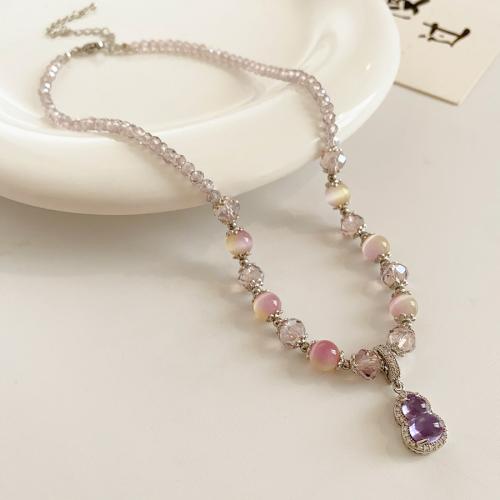 cristal collier, avec laiton, pavé de micro zircon & pour femme, plus de couleurs à choisir Environ 20 pouce, Vendu par PC