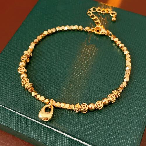 Brass Bracelet, Ancient Chinese Coin, gold color plated, vintage & for woman Approx 8.7 Inch 
