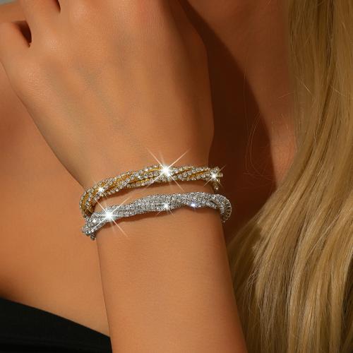 Zinc Alloy Bracelet, plated, elastic & for woman & with rhinestone 