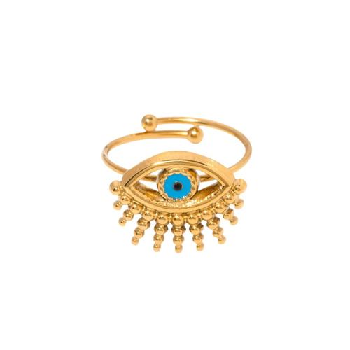 Enamel Stainless Steel Finger Ring, 304 Stainless Steel, 18K gold plated, for woman & hollow 