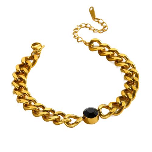 Bracelet en acier inoxydable, Acier inoxydable 304, Placage, bijoux de mode & unisexe & avec strass, doré Environ 16 cm, Vendu par PC[