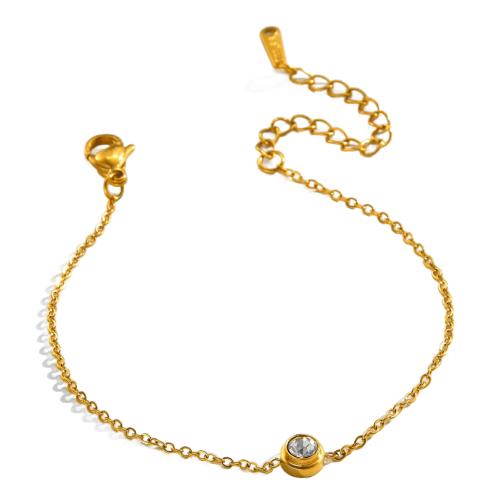 Bracelet en acier inoxydable, Acier inoxydable 304, Placage, bijoux de mode & pour femme & avec strass, doré Environ 16 cm, Vendu par PC[