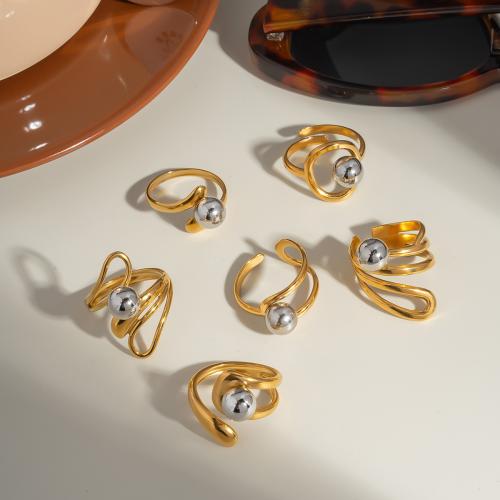 Bague en acier inoxydable, Acier inoxydable 304, Placage, styles différents pour le choix & pour femme & deux tons, Vendu par PC