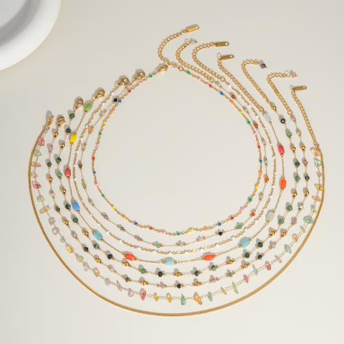 ステンレス鋼のジュエリーネックレス, 304ステンレススチール, とともに 天然石, 真空イオンプレーティング, ファッションジュエリー & 異なるスタイルを選択 & 女性用, 金色, 売り手 パソコン