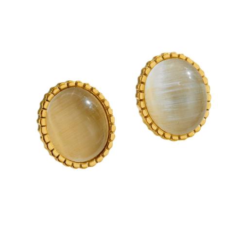 Boucle en acier inoxydable, Acier inoxydable 304, avec cire d'abeille, Plaqué or 18K, bijoux de mode & pour femme Vendu par paire