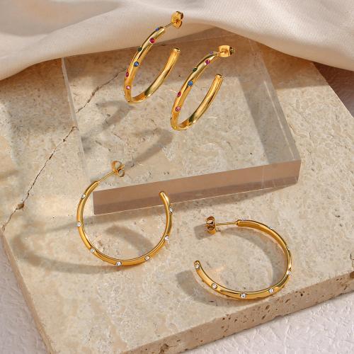 316L Stainless Steel Stud Earring, 18K gold plated, fashion jewelry & micro pave cubic zirconia & for woman 
