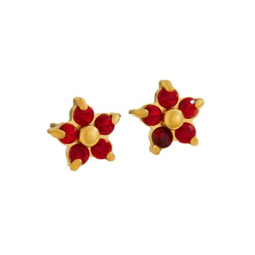 Stainless Steel Rhinestone Stud Earring, 304 Stainless Steel, Flower, gold color plated, fashion jewelry & for woman & with rhinestone 