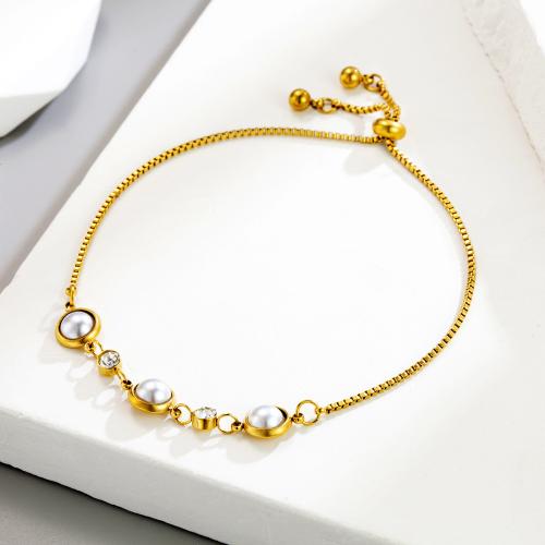 Edelstahl Charm Armband, 304 Edelstahl, mit Kunststoff Perlen, plattiert, Modeschmuck & für Frau & mit Strass, goldfarben, verkauft von PC