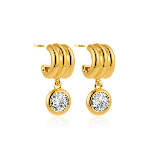Boucles d'oreilles en laiton zircon cubique pavent, avec zircon cubique, Plaqué or 18K, bijoux de mode & pour femme, Vendu par paire[