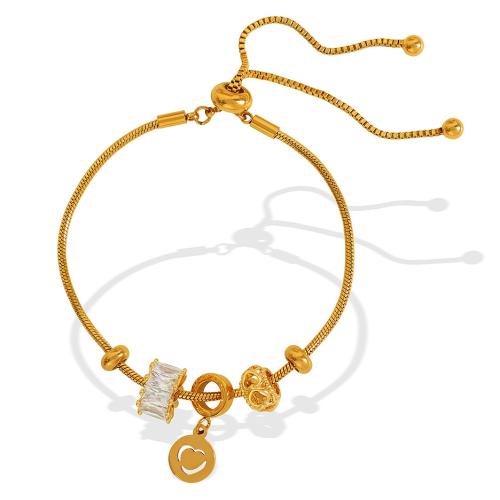 Bracelet en acier inoxydable, Acier inoxydable 304, avec zircon cubique, Placage, bijoux de mode & pour femme, doré, Vendu par PC