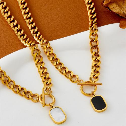 ステンレス鋼のジュエリーネックレス, 304ステンレススチール, とともに 白い貝, ゴールドメッキ, ファッションジュエリー & 選択のための異なった材料 & 女性用, 無色, 長さ:約 45 センチ, 売り手 パソコン