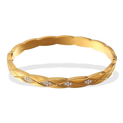 Stainless Steel Bangle, 304 Stainless Steel, plated, fashion jewelry & for woman & with rhinestone 