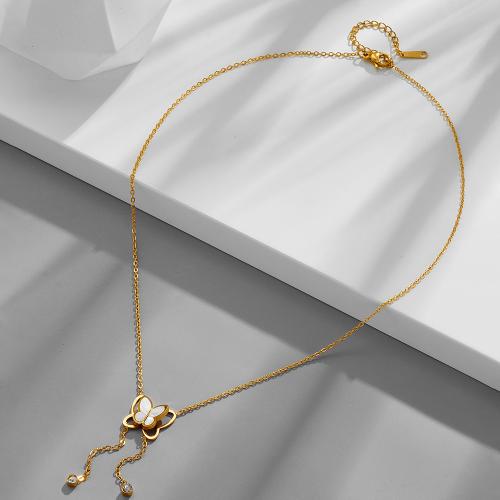 ステンレス鋼のジュエリーネックレス, 304ステンレススチール, とともに 白い貝, メッキ, 女性用 & ライン石のある & くり抜き, 金色, 長さ:約 45 センチ, 売り手 パソコン