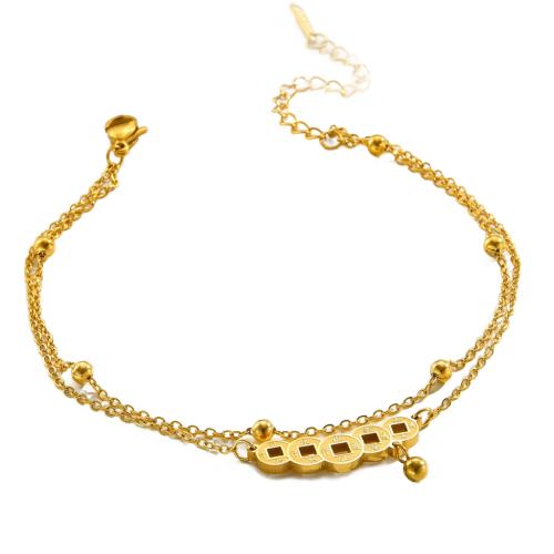 Edelstahl Fußkettchen Schmuck, 304 Edelstahl, plattiert, Doppelschicht & für Frau & hohl, goldfarben, Länge:21 cm, verkauft von PC