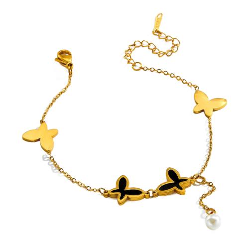 Edelstahl Fußkettchen Schmuck, 304 Edelstahl, mit Kunststoff Perlen & Acryl, plattiert, Modeschmuck & für Frau, goldfarben, Länge:ca. 21 cm, verkauft von PC