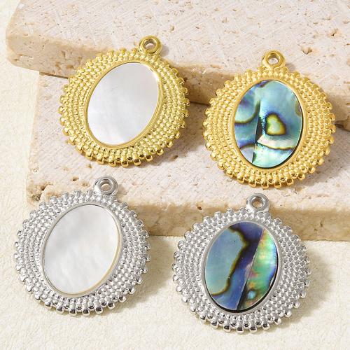 304 Stainless Steel Pendant, with White Shell & Abalone Shell, plated, DIY 