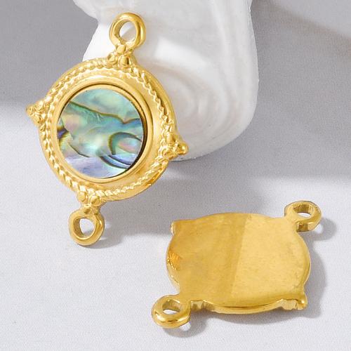 304 Stainless Steel Pendant, with White Shell & Abalone Shell, plated, DIY & double-hole 