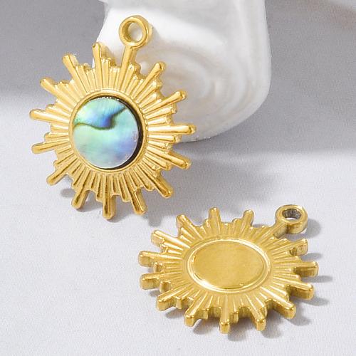 304 Stainless Steel Pendant, with White Shell & Abalone Shell, plated, DIY 