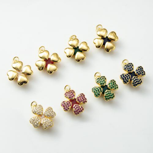Cubique Pendentif en laiton zircon pavent, Trèfle à quatre feuilles, Placage, bijoux de mode & pavé de micro zircon, plus de couleurs à choisir, protéger l'environnement, sans nickel, plomb et cadmium Vendu par PC