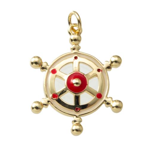 Cubique Pendentif en laiton zircon pavent, Ancre et roue de bateau, Placage, bijoux de mode & pavé de micro zircon & émail, plus de couleurs à choisir, protéger l'environnement, sans nickel, plomb et cadmium Vendu par PC