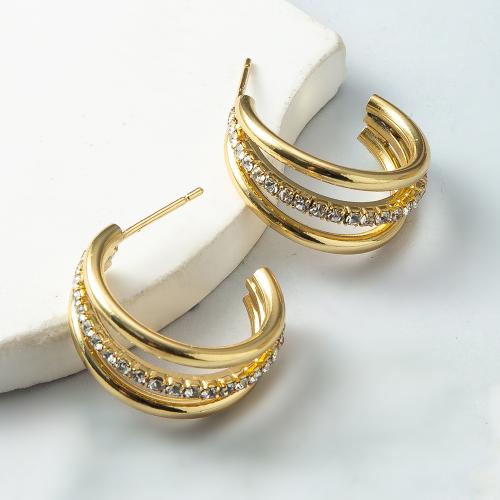 Boucles d'oreilles en laiton zircon cubique pavent, Placage, bijoux de mode & pavé de micro zircon, doré, protéger l'environnement, sans nickel, plomb et cadmium Vendu par paire[