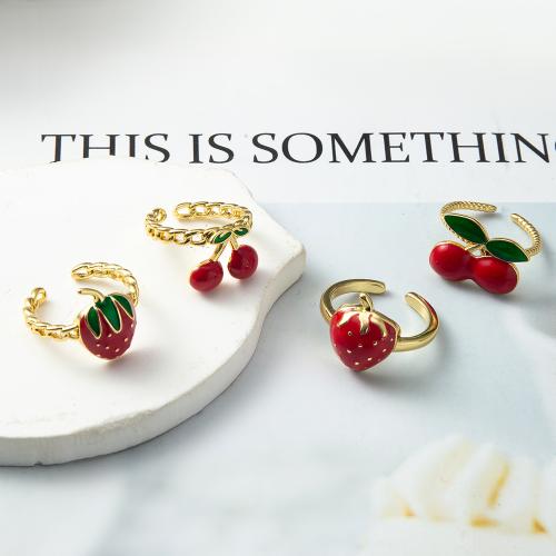 Bague en laiton, Placage, bijoux de mode & émail, rouge, protéger l'environnement, sans nickel, plomb et cadmium Vendu par PC[