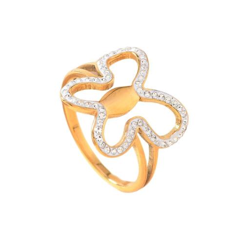 Strass Edelstahl Fingerring, 304 Edelstahl, 18K vergoldet, verschiedene Größen vorhanden & für Frau & mit Strass & hohl, verkauft von PC