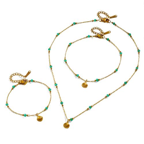 Edelstahl Schmucksets, 304 Edelstahl, mit Kristall, 18K vergoldet, Modeschmuck & verschiedene Stile für Wahl & für Frau, Necklace :40cm;Bracelet :16cm; Ankle bracelet :20cm., verkauft von PC