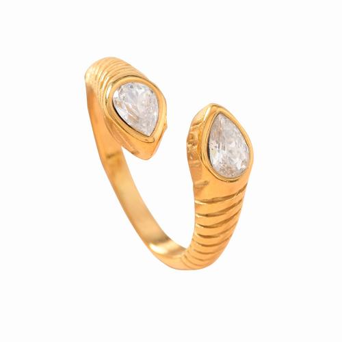 Strass Edelstahl Fingerring, 304 Edelstahl, plattiert, Modeschmuck & unisex & mit Strass, goldfarben, Größe:8, verkauft von PC