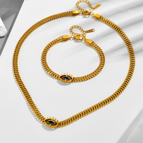 Rhinestone Edelstahl Schmuck Set, 304 Edelstahl, goldfarben plattiert, verschiedene Stile für Wahl & für Frau & mit Strass & hohl, keine, Necklace :40cm;Bracelet :16cm., verkauft von PC