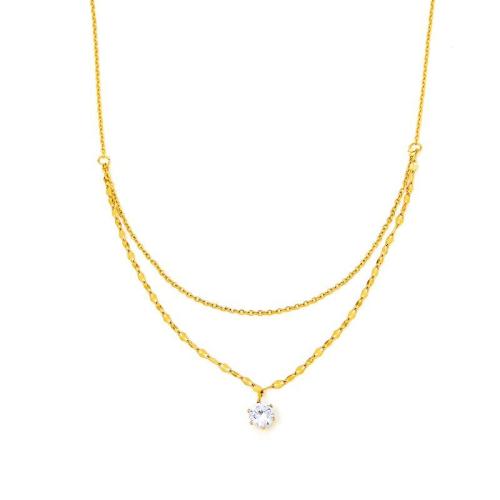 Edelstahl Schmuck Halskette, 304 Edelstahl, plattiert, Doppelschicht & für Frau & mit Strass, goldfarben, Länge:ca. 45 cm, verkauft von PC