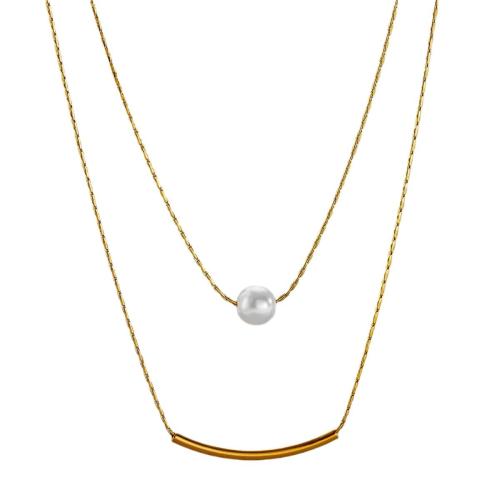 ステンレス鋼のジュエリーネックレス, 304ステンレススチール, とともに シェルパール, 18Kゴールドメッキ, ダブルレイヤー & ファッションジュエリー & 女性用, 長さ:約 45 センチ, 売り手 パソコン