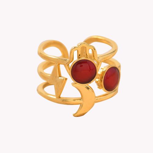 Gemstone Stainless Steel Finger Ring, 304 Stainless Steel, with Natural Stone, gold color plated, fashion jewelry & Unisex & hollow US Ring 