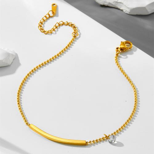 Edelstahl Fußkettchen Schmuck, 304 Edelstahl, mit kubischer Zirkonia, 18K vergoldet, Modeschmuck & für Frau, Länge:ca. 20 cm, verkauft von PC