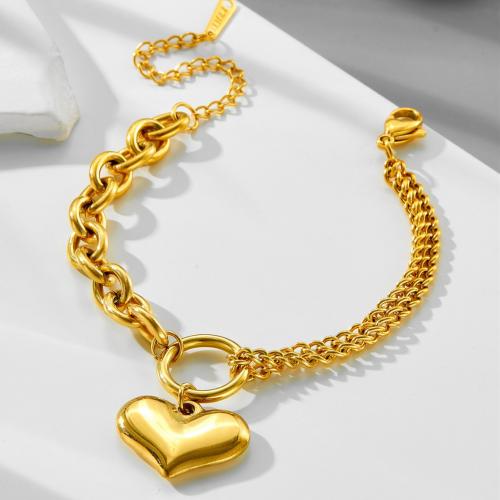 Bracelet en acier inoxydable, Acier inoxydable 304, Placage, Double couche & bijoux de mode & pour femme, doré Environ 16 cm, Vendu par PC