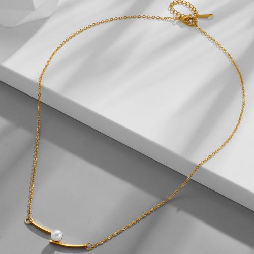 ステンレス鋼のジュエリーネックレス, 304ステンレススチール, とともに プラスチック製パール, メッキ, ファッションジュエリー & 女性用, 金色, 長さ:約 45 センチ, 売り手 パソコン