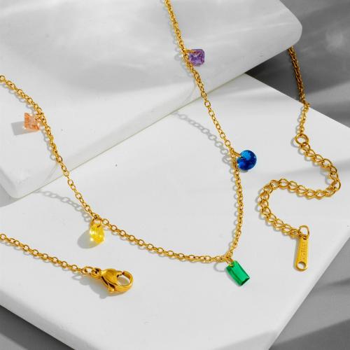 Cubic Zirconia Micro Pave Ensembles de bijoux en acier inoxydable, Acier inoxydable 304, avec zircon cubique, Placage, bijoux de mode & styles différents pour le choix & pour femme, doré, Necklace :40cm; Bracelet :16cm., Vendu par PC